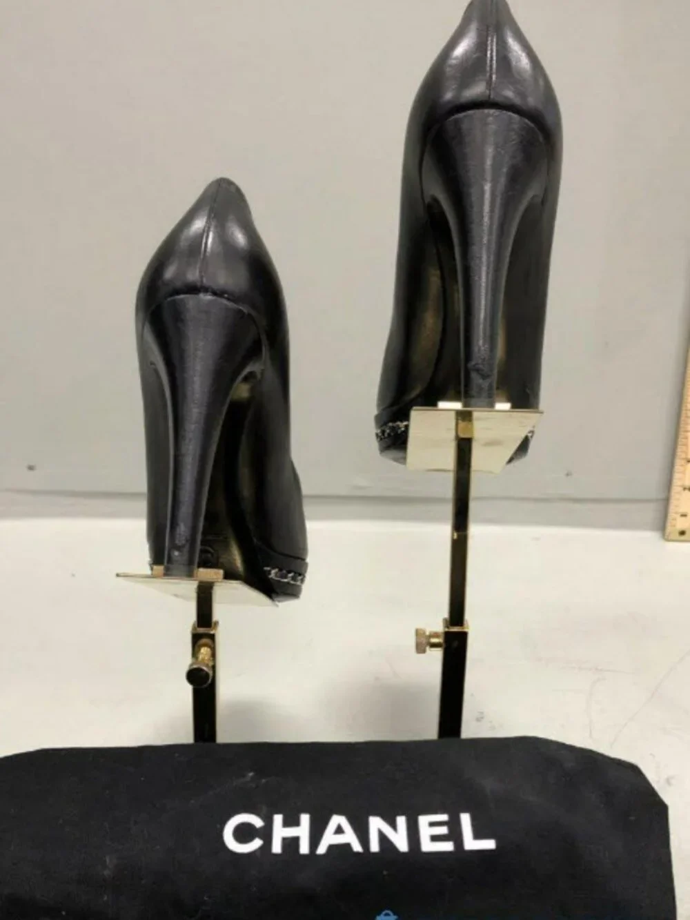 CHANEL black leather